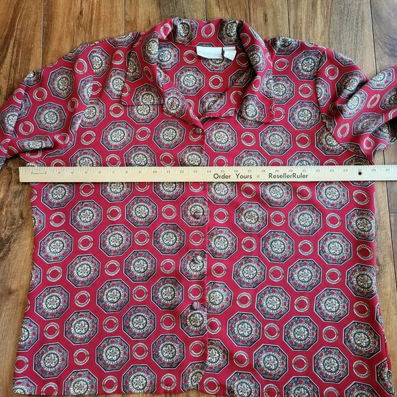 Christie & Jill Red Geometric Print Button Front Blouse Size 20 Top Retro Boho - Picture 7 of 15